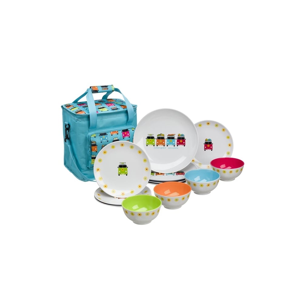 Camper Smiles 12 pcs Melamine Set with 16ltr Cooler Bag