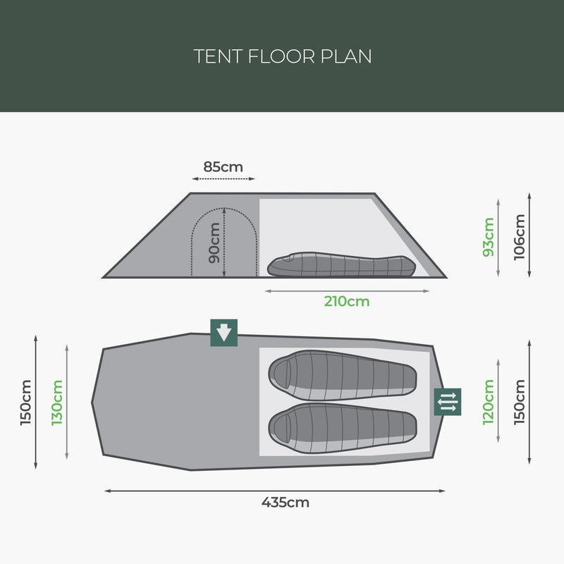 Respite 2 Person Extended Tunnel Tent - Pine Green